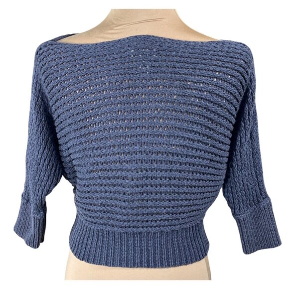 Chico's Cropped Sweater Slate Blue Size M Medium (1) Dolman Boat Neck VTG - Picture 3 of 6